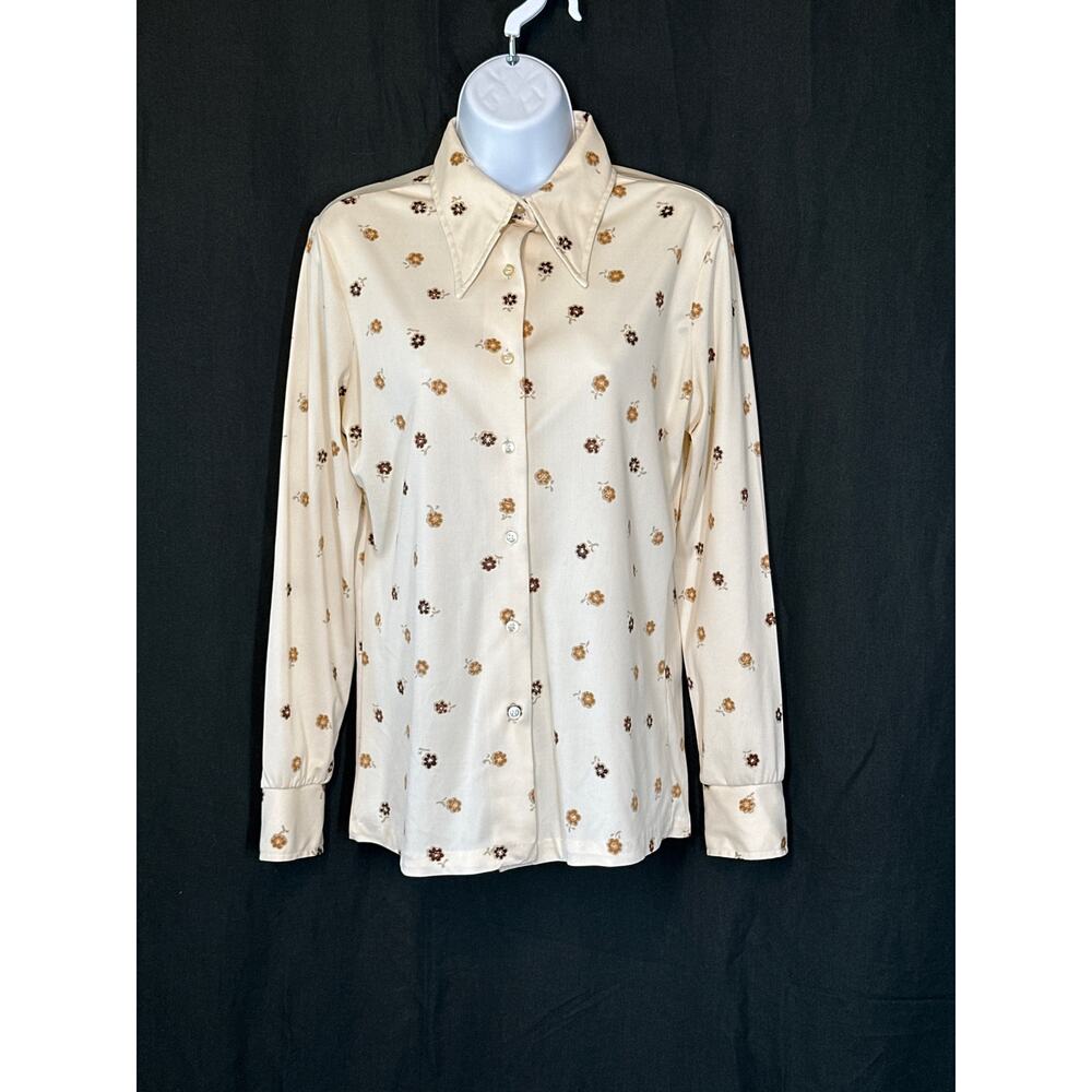 VTG DONNKENNY Cream Ditsy Floral Blouse S/M 60s/70s Retro Groovy Large Collar